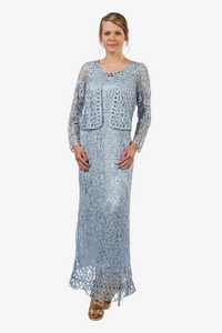 Soulmates C12016 Beaded Silk Lace 2-Piece Maxi Dress - Baby Blue