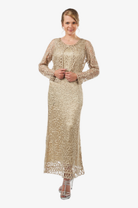 Soulmates C12016 Beaded Silk Lace 2-Piece Maxi Dress - Champagne