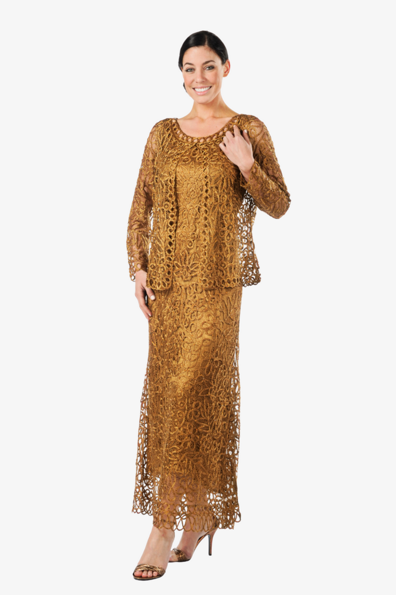 Soulmates C12016 Beaded Silk Lace 2-Piece Maxi Dress - Copper