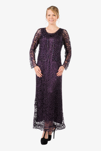 Soulmates C12016 Beaded Silk Lace 2-Piece Maxi Dress - Eggplant