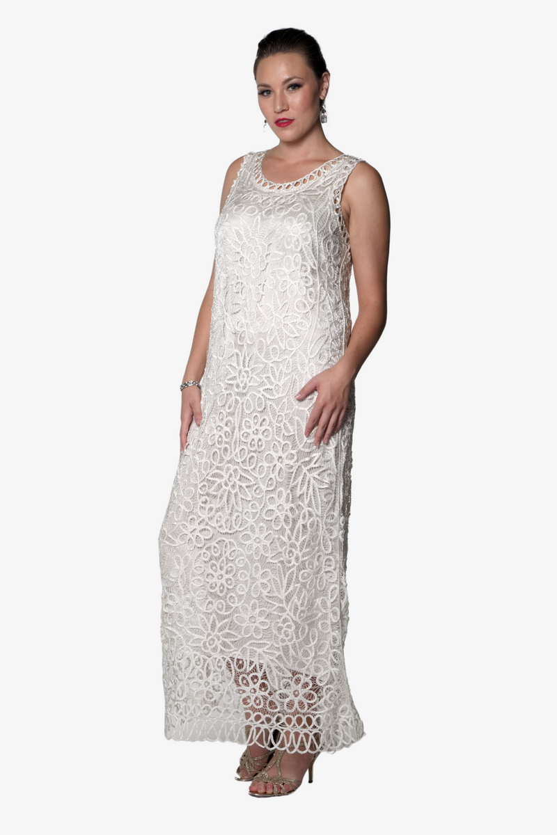 Soulmates C12016 Beaded Silk Lace 2-Piece Maxi Dress - Ivory