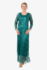 Soulmates C12016 Beaded Silk Lace 2-Piece Maxi Dress - Jade