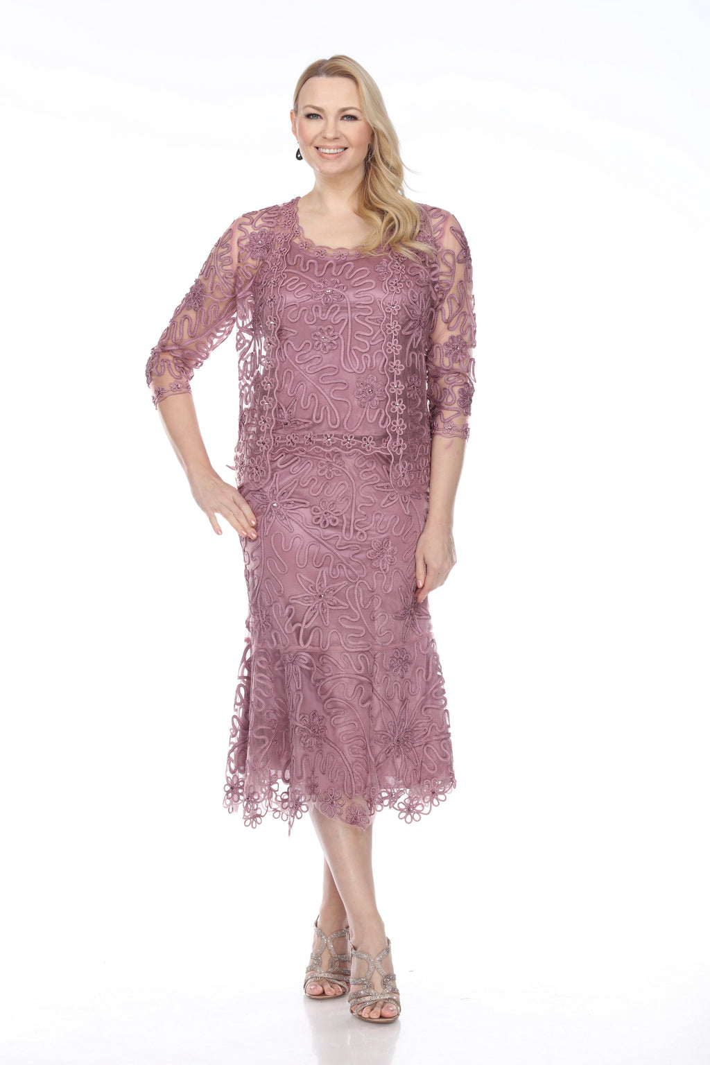 Soutache 3pc T-Length Lace Evening Dress Suit
