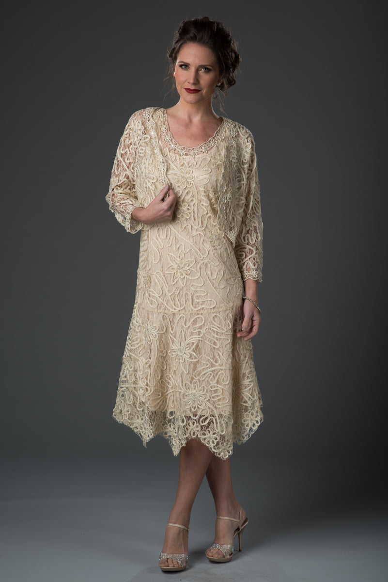 Soutache Tea Length Dance Dress with Bolero Jacket Set Medium