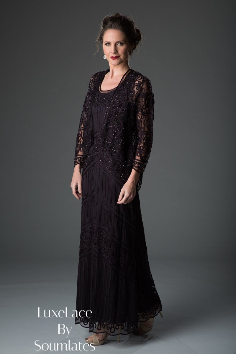 Soutache Lace Embroidered Dress and Jacket Gown