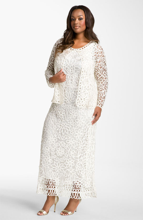 White crochet shop beaded dress