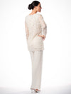 Two Pieces Hand Crochet Beaded Lace Long Sleeve Tunic Top with Pants Set