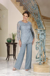 Two Pieces Hand Crochet Beaded Lace Long Sleeve Tunic Top with Pants Set