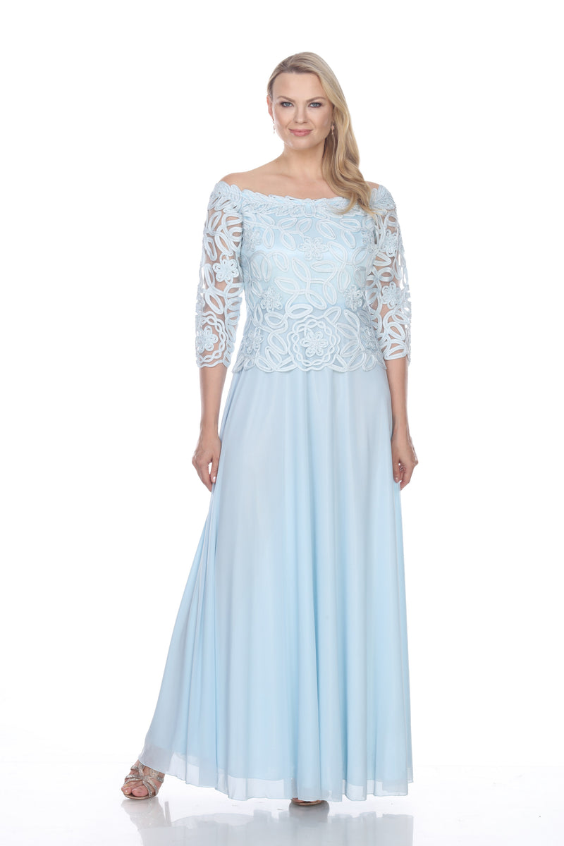 Ruched Tulle Woven Bodice 3/4 Sleeve Gown - PETITE | Tadashi Shoji